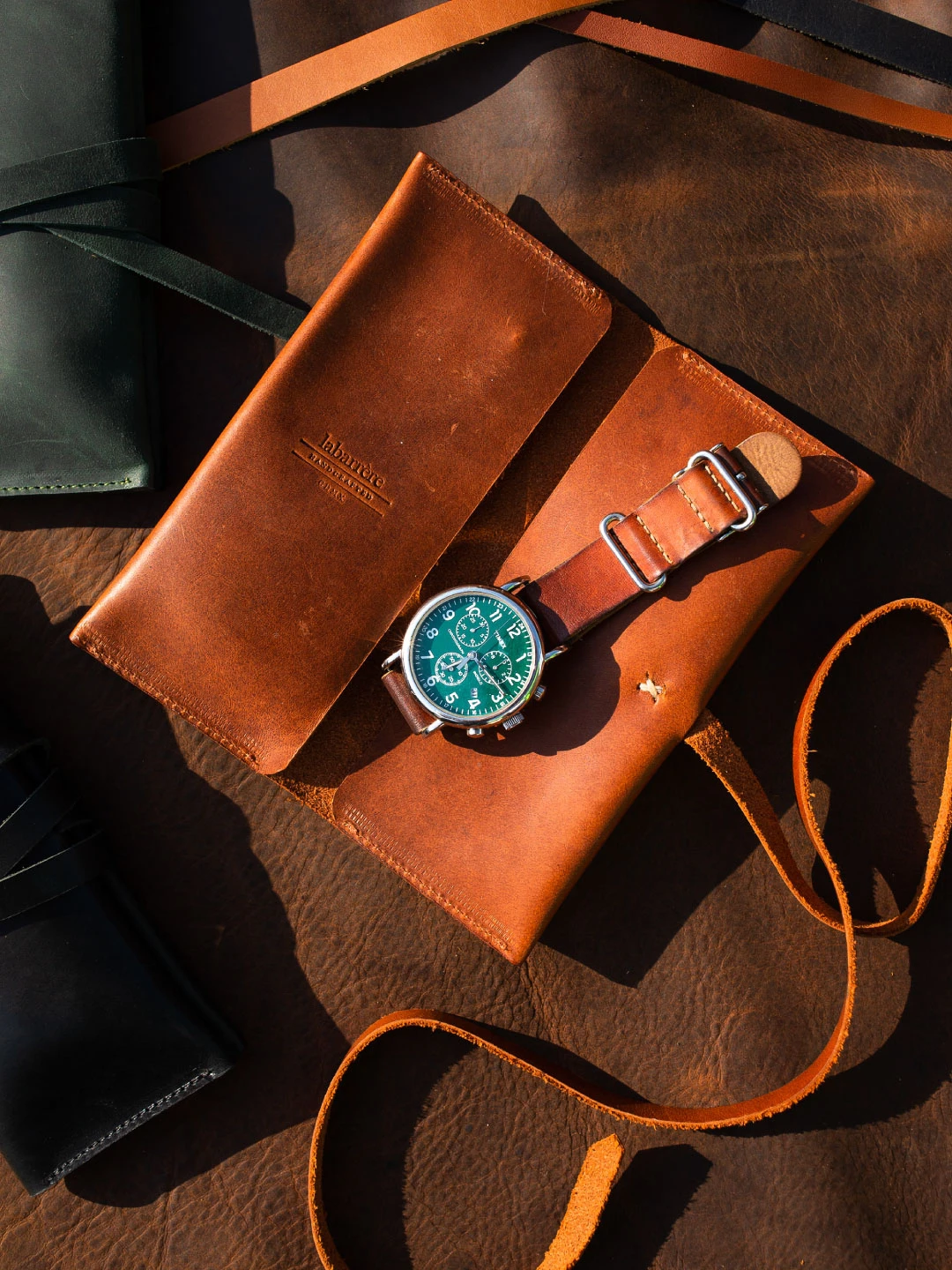 Leather watch case and roll