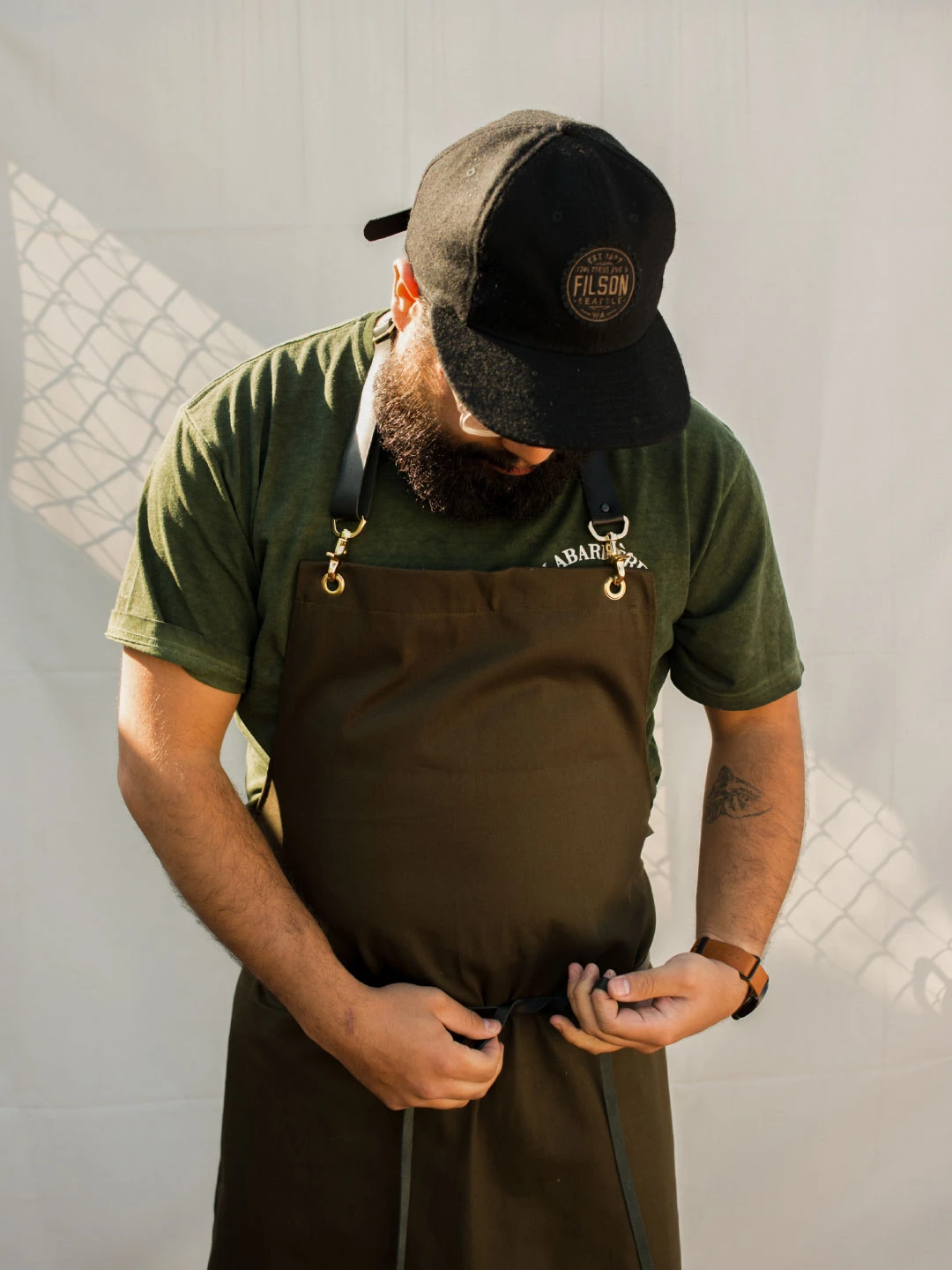 Chef wearing leather apron