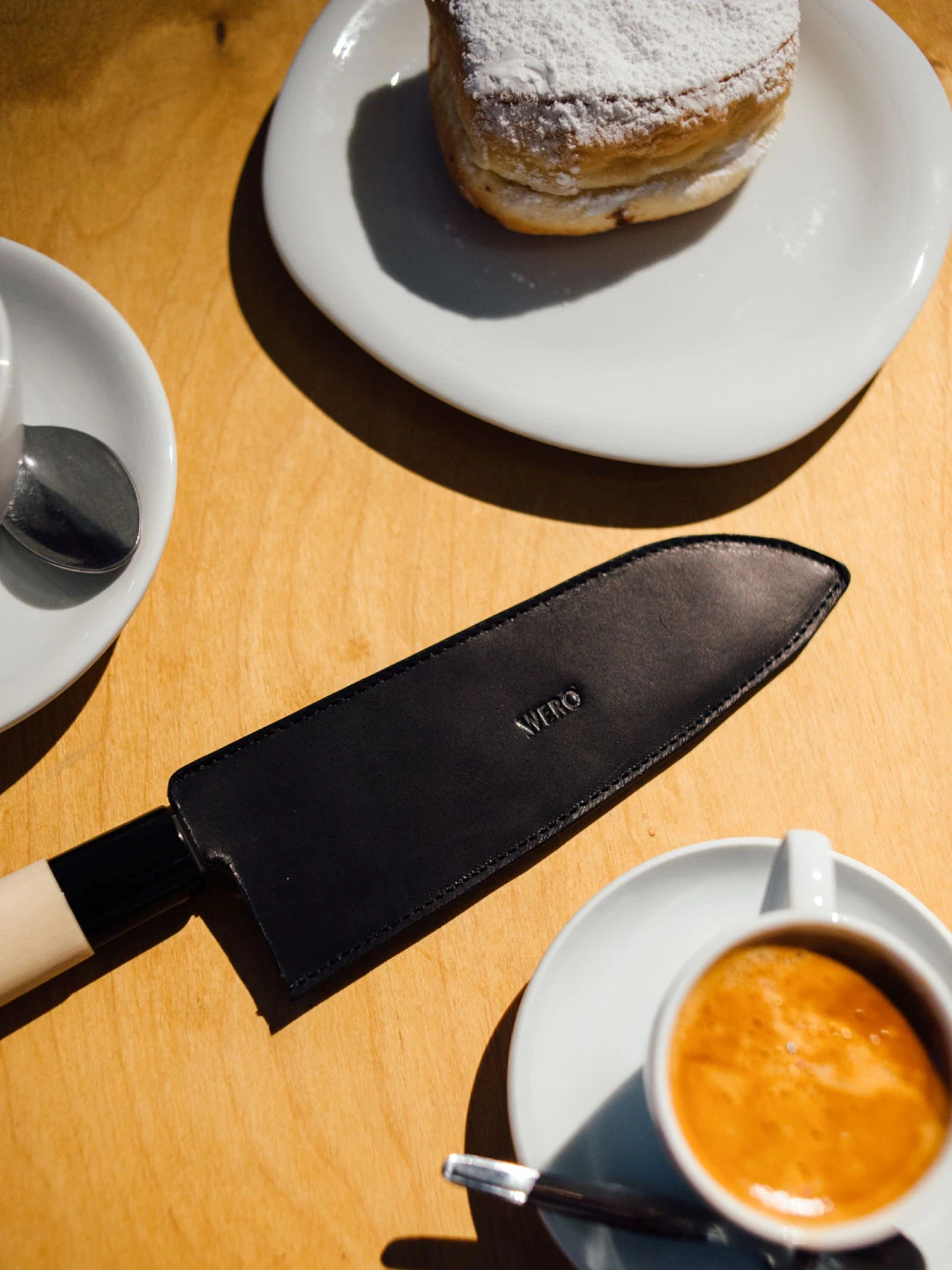 Knife, plates and coffee